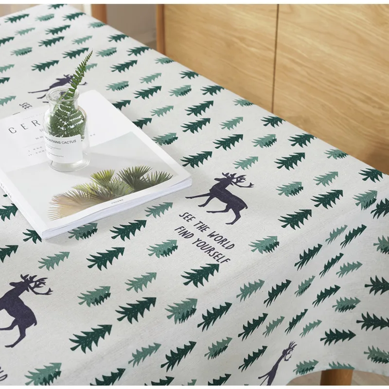 Nordic Moose Linen Tablecloth Christmas Tree Table Cloth Cloth Cover Dust Proof Cloth Cover
