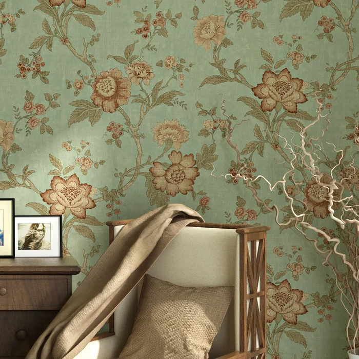 Pastoral Big Flower Wallpaper Living Room Bedroom Non-woven Sweet Vintage Red Coffee Green Beige Wall Paper Roll