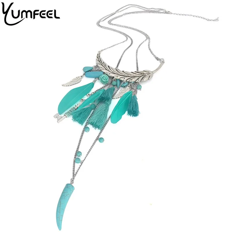 

Yumfeel Handmade Vintage Boho Tassel Statement Necklace Feather Stone Tassel Key Flower Layered Necklaces Women Gifts Christmas