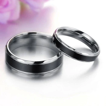 

LASPERAL Stainless Steel Ring Couple Rings For Men Women Jewelry Engagement Ring Black Tripe Simple Style Silver Tone 1PC