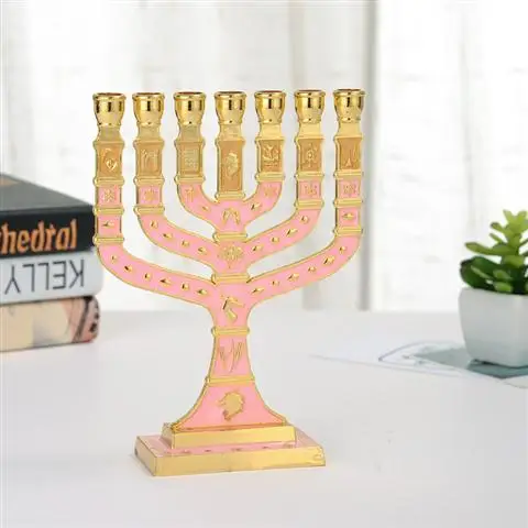 Синяя эмаль Menorah позолоченный 7 веток племен Израиля, джерузама - Цвет: Middle