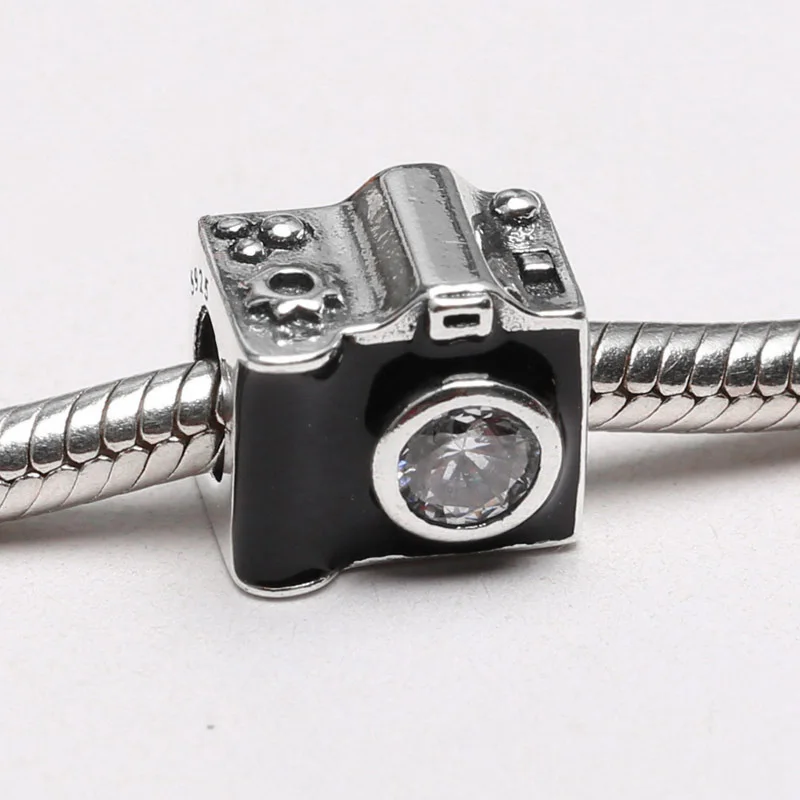 

925 Sterling Silver Charms Bead Black Camera With Crystal Diy Beads For Original Pandora 925 Sterling Silver Bracelets Bangles