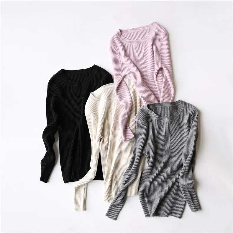 

Autumn new simple round neck slim knit bottoming shirt 8-8873