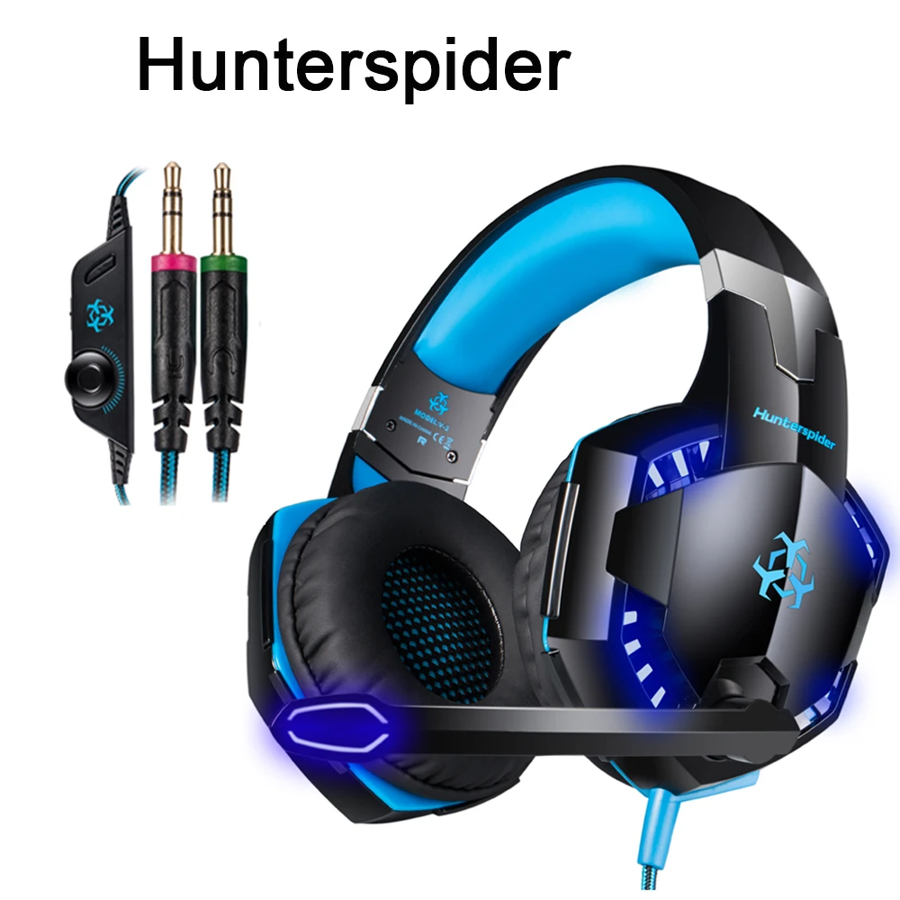 hunterspider v2 computadora stereo gaming auriculares mejor casque juego de auriculares con microfono de luz led para pc gamer