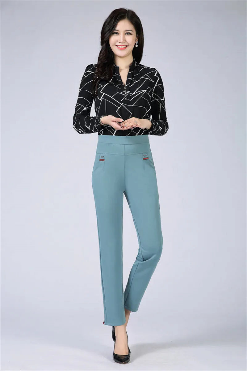 Летние тонкие штанишки карамельного цвета для мамы размера плюс, женские повседневные брюки с высокой талией, узкие Стрейчевые прямые брюки, Женская рабочая одежда