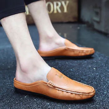 

Men's sandals have no heel bag head leather shoes half slippers beans tide men's shoes half support 2019 men's shoes in
