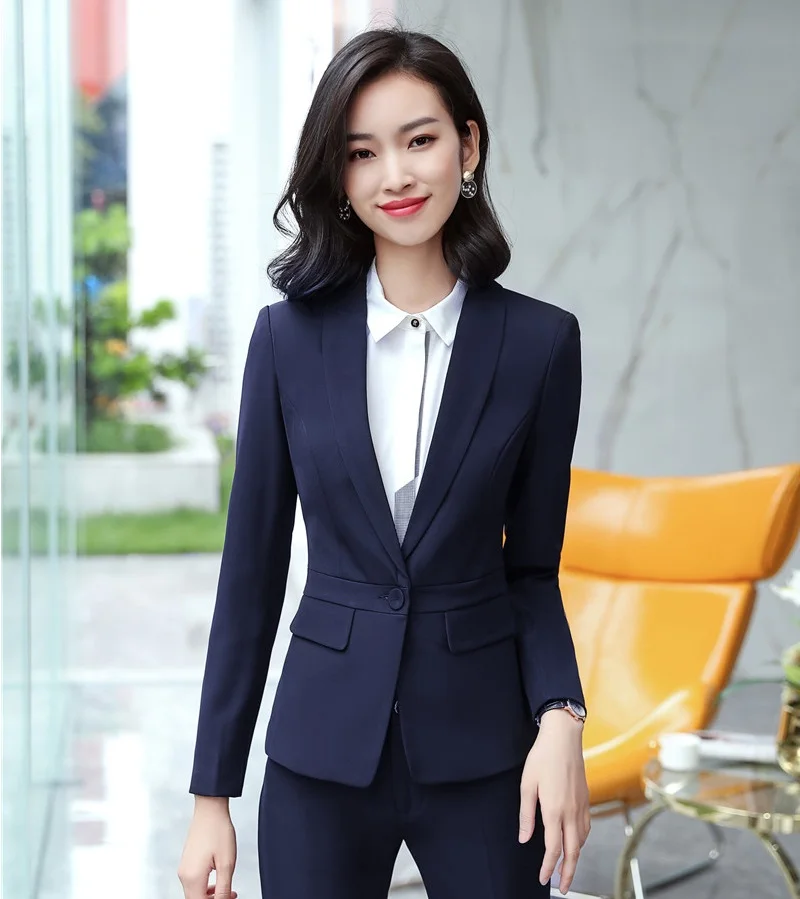 Formal Women Blazers and Jackets Navy blue Blaser Female Business ...