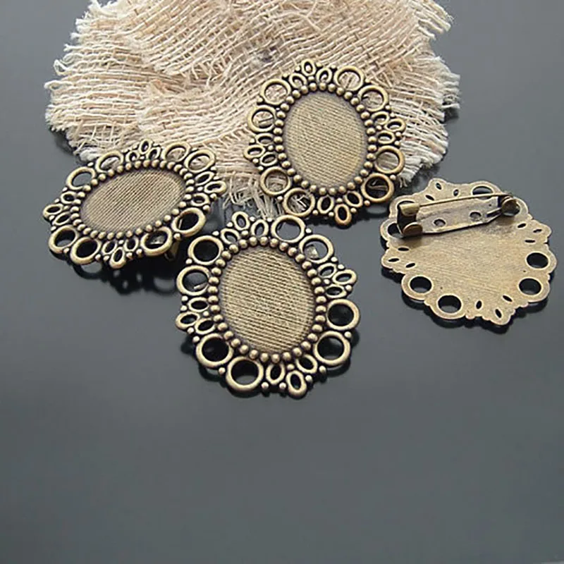

10PCS Vintage Style Photo Frame Cameo Setting(Inner Size:25*18mm) Pin Brooch 43*37MM