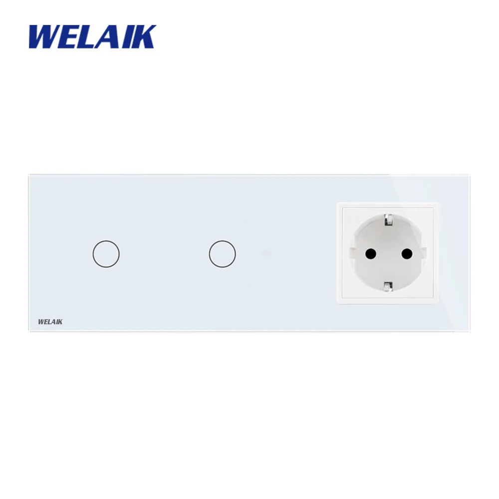 WELAIK 3Frame-Crystal-Glass-Panel Wall-Switch-EU Touch-Switch-EU Wall-socket 1gang-1way AC250V A3911118ECW/B
