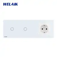 WELAIK 3Frame-Crystal-Glass-Panel Wall-Switch-EU Touch-Switch-EU Wall-socket 1gang-1way AC110~250V A3911118ECW/B