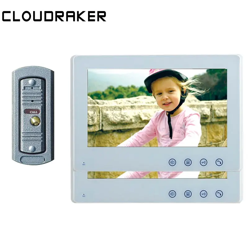 

CLOUDRAKER10'' Big Screen Video Intercom System 2x Monitor with 1x Pinho Wired Video Door Phone Camera IR Unlock