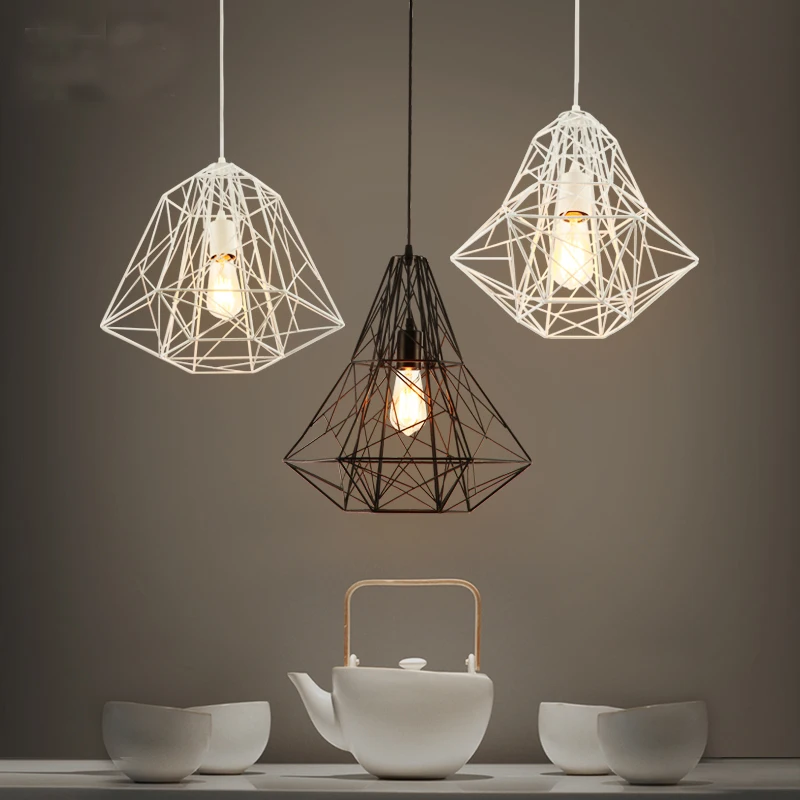 Droplight Iron Vintage Diamond Cage Retro Pendant Lighting Bar Droplight Iron Vintage Diamond Cage Retro Pendant Lighting Bar Restaurants Hanging Lights For Dining Room Geometry Wire In From