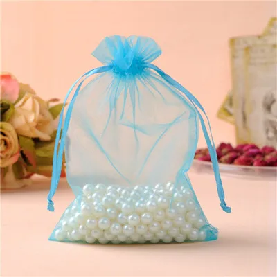 Bolsas de regalo, сумки из органзы, 15x20 см, 100 шт, organizador de joyas, свадебные украшения, Подарочная сумка с логотипом на заказ - Цвет: Lake Blue