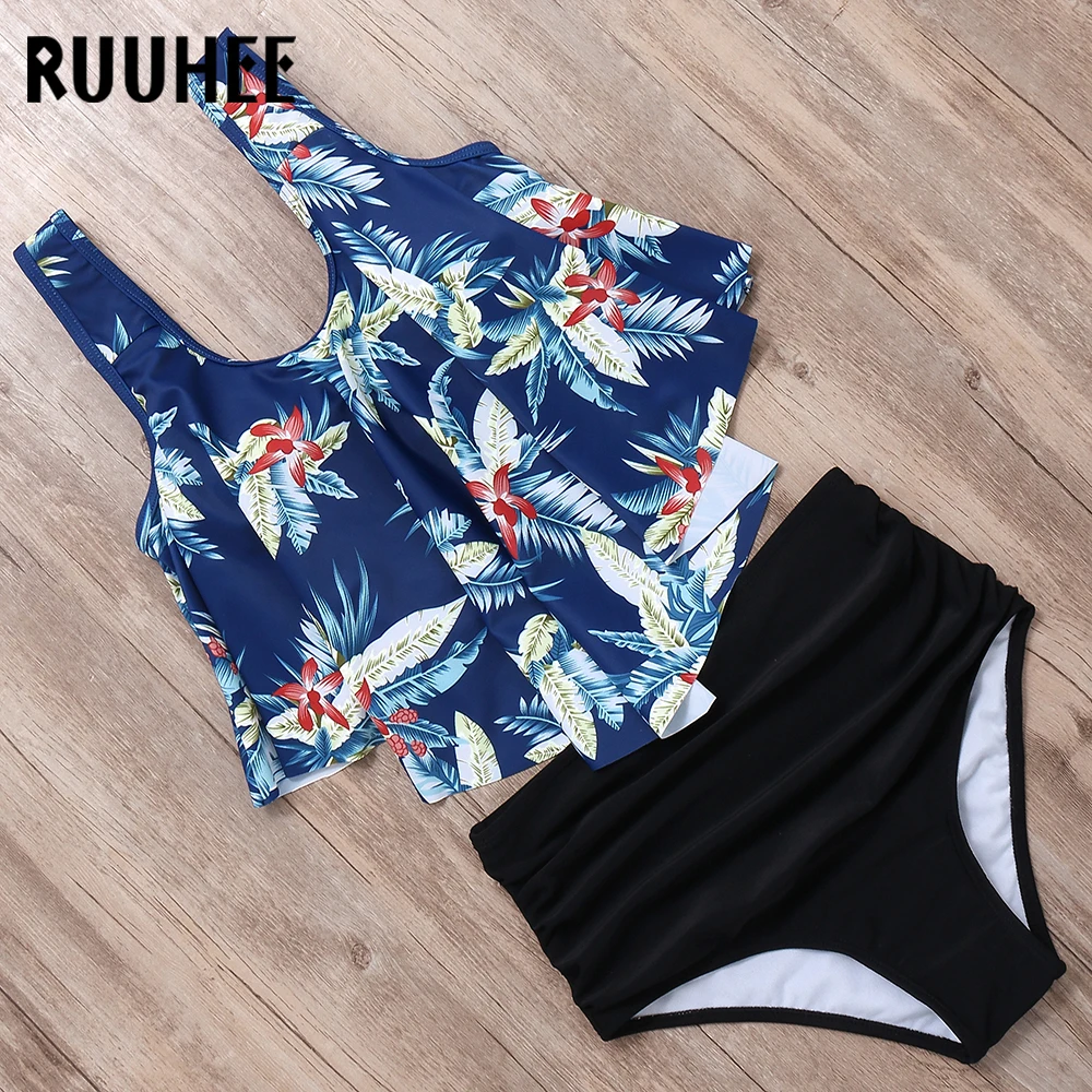 RUUHEE Flamingo Bikini Swimsuit Swimwear Women High Waist Tankini Set Push Up Bathing Suit 2019 Beachwear Plus Size Swimwear