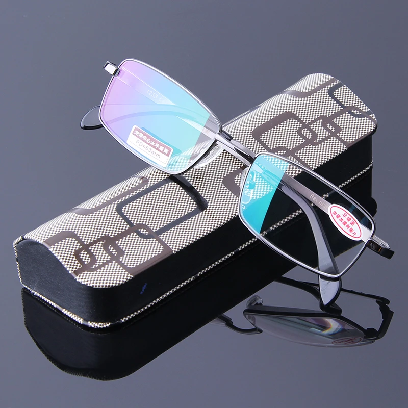 Mens Reading Glasses Brand Gun Gray Full Frame Eyeglasses Aspherical