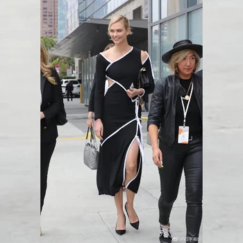 

Summer Fashion Black Long Bandage Dress High Quality Women Long Sleeve Cut Out Bodcyon Celebrity Party Dress Vestidos Wholesale