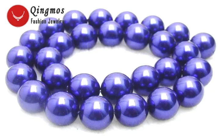 

Qingmos Sea Shell Pearl Necklace for Women with 12mm High Luster Round Blue Shell Pearl 17" Chokers Necklace Jewelry los361