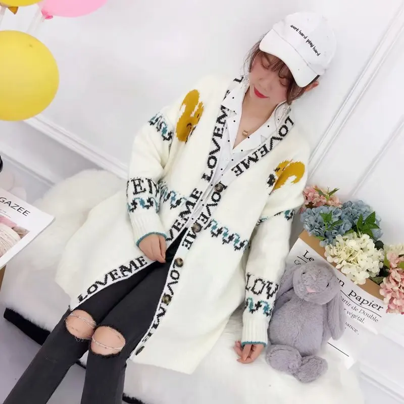 

Autumn Korean Version Of The New Lazy Wind Loose Sweater Women's Cardigan Small Squirrel Wild Long Section Harajuku Jacket 2019