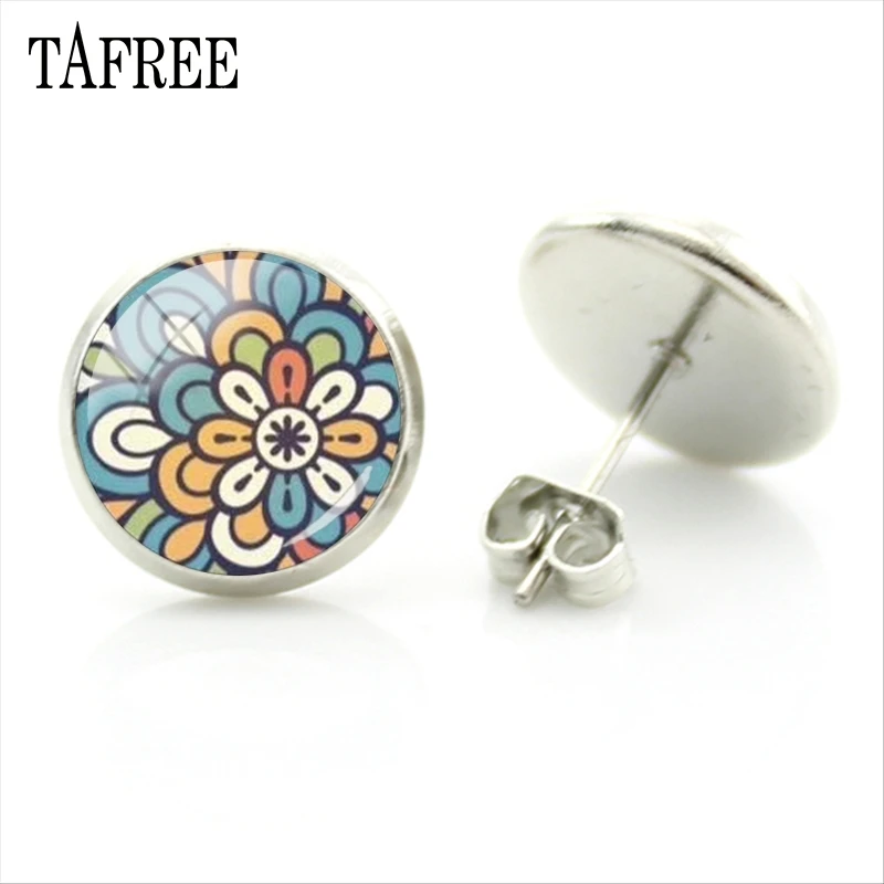 Серьги-гвоздики TAFREE с мандалой красивые дизайнерские серьги Zan Yoga Индивидуальные