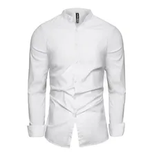 GustOmerD Новая модная мужская рубашка с длинным рукавом Топы солидные мужские рубашки с отложным воротником приталенные мужские рубашки с воротником-стойкой