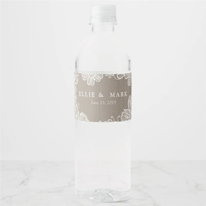 

Customized Personalized Burlap and Lace Wedding Water Bottle Label