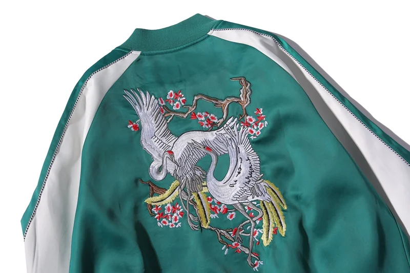 Сувенирная Куртка Йокосука, винтажная бейсбольная куртка с вышивкой в виде птиц, Мужская военная куртка-бомбер на молнии, верхняя часть зеленого цвета