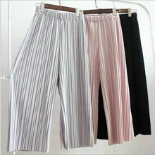 Pantalon ample plissé en mousseline de lin pour femmes, pantalon à jambes larges, élastique, taille haute, décontracté, été