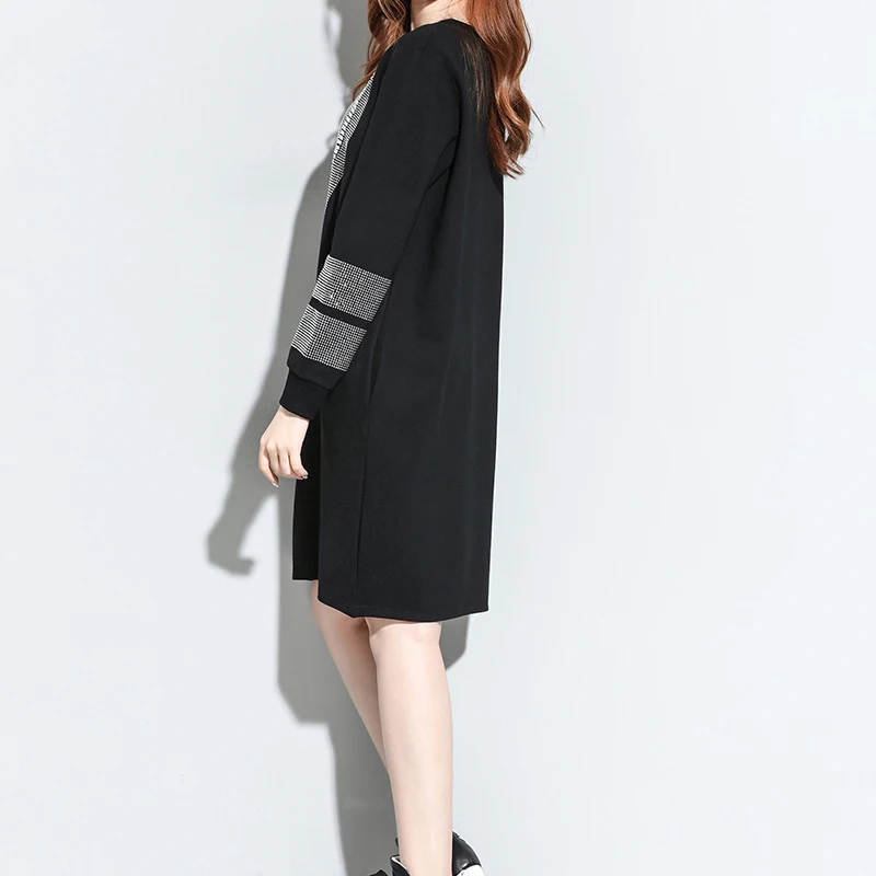 [XITAO] осеннее Европейское модное женское свободное черное платье с круглым вырезом повседневное женское прямое платье выше колена с длинным рукавом ZA004