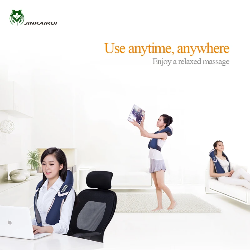 JinKaiRui Rechargeable Cordless Shoulder Body Massager Shiatsu Kneading Massage Hammer Heating Car Home Travel Dual Use16