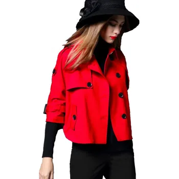 

New Women Trench Short Cloak Style Classical England Coat Spring Fashion Khaki Black Red Three Quarter Sleeve Brand Lady's Coats