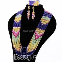 Joyería de moda Multi-Capa de Collares de perlas Africanas joyería conjunto Nuevo Lujo hecha a mano Del Grano de Cristal conjuntos de collar