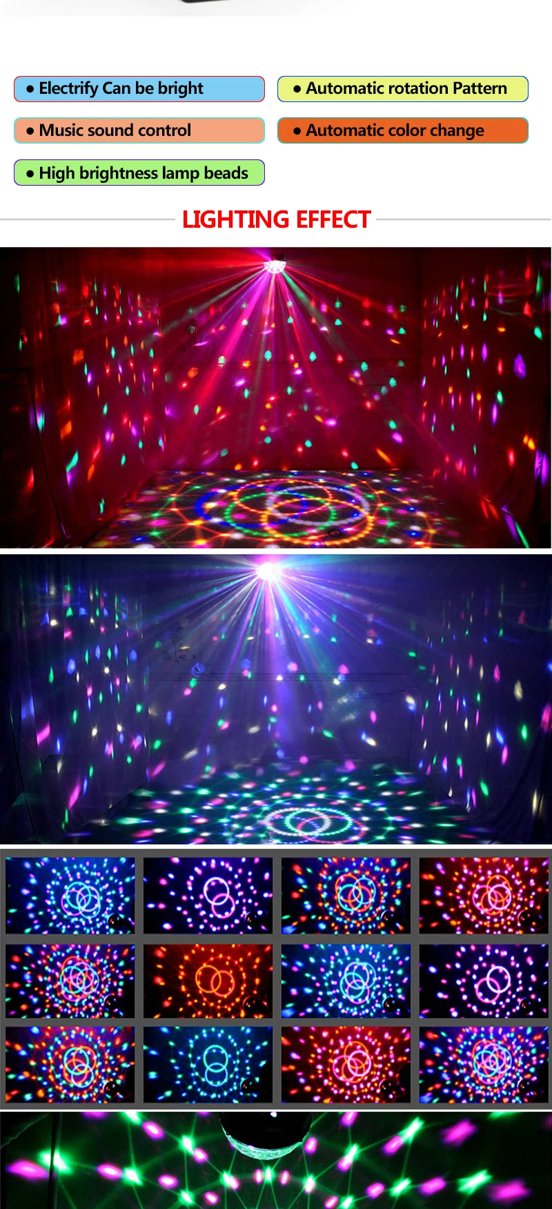 RGB led Stage Effect Light Crystal Auto Sound Magic Ball Disco Lighting shower laser Projector party DJ club elf Lamp Digital