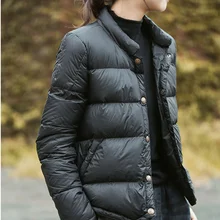 Пальто на утином пуху женский воротник-стойка светло 90% пуховое пальто осень-зима однобортное теплое пушистое пуховое пальто в стиле хлеба wq2478