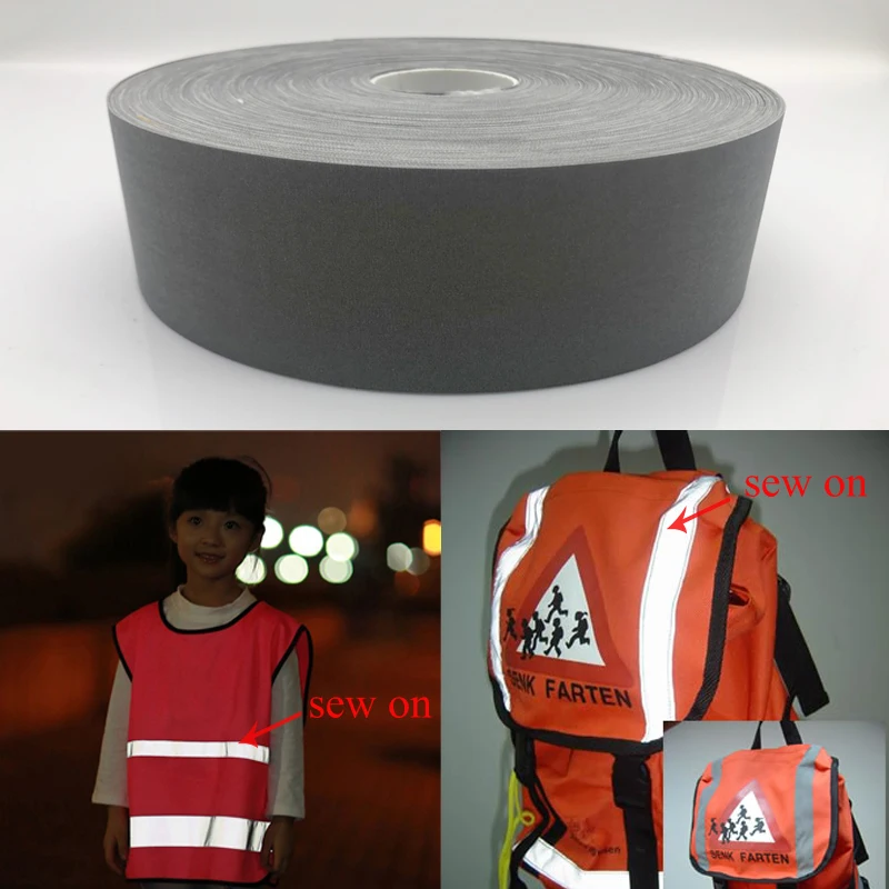50mm width EN ISO 20471 Safety Gray Reflex Fabric sew on clothing for Safety