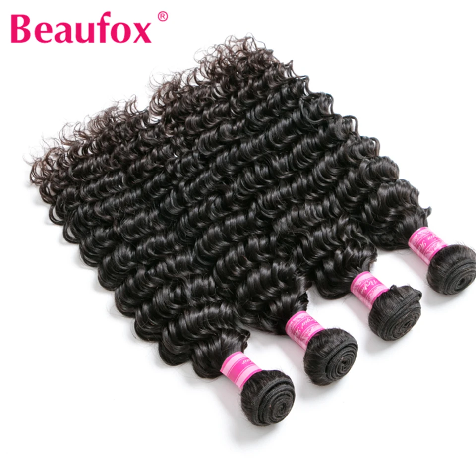 Beaufox Deep Wave Brazilian Hair Weave Bundles With Closure Remy Human Hair Bundles With Closure 3 Bundles With Closure 4*4