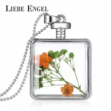 LIEBE ENGEL Vintage Jewelry Fashion Dried Flower Statement Necklace & Pendant for Women Glass Collares Silver Color Jewelry 2017