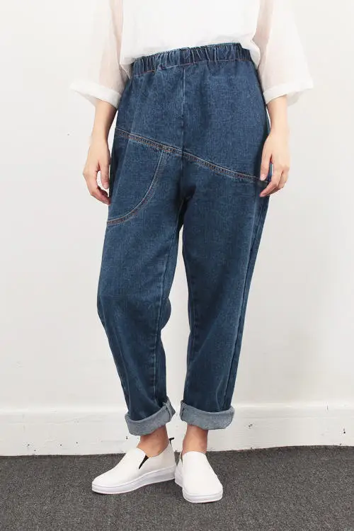 Plus Size Jeans Women New Design Elstic Waist Cowboy Nine Cent Denim Pants Girls Student Boyfriend Loose Jeans for Mom 4 Seasons Plus Size Jeans Women New Design Elstic Waist Cowboy Nine Cent Denim Pants Girls Student Boyfriend Loose Jeans for Mom 4 Seasons