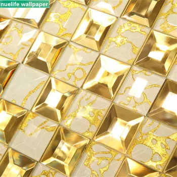 

1PCS Golden mirror glass mosaic wall stickers living room bedroom bathroom shop office tile TV background wall 3D wall stickers