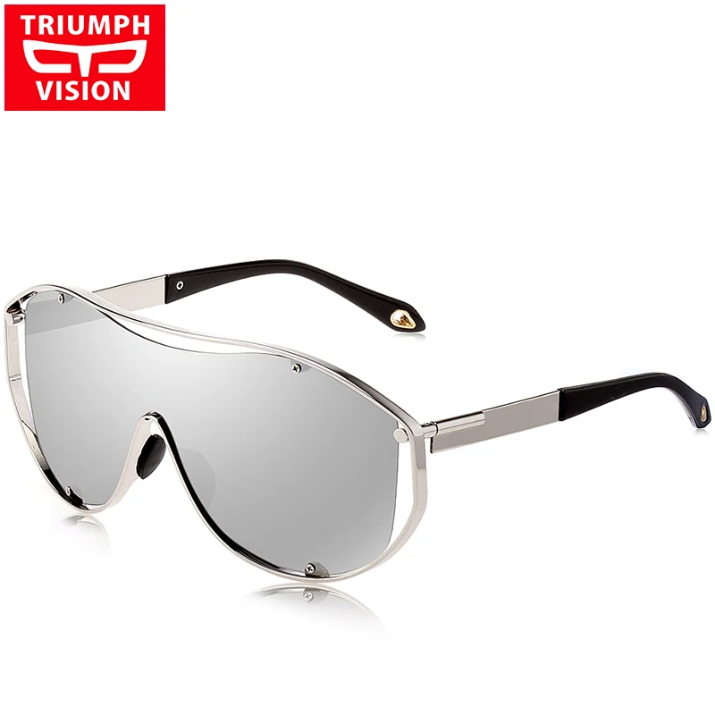 Триумф видения UV400 щит солнцезащитные очки Для мужчин модные оттенки негабаритных мужской серебряное зеркало Óculos lentes-де-сол masculino - Цвет линз: 004