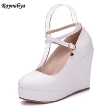 Career Round Toe Plus Size Shoes Women Wedges Heels Soft Leather Black Shoes For Women Autumn White Office Shoes New XY-A0069 flamingo shoes 92b xy 1650 shoes for children 23 28