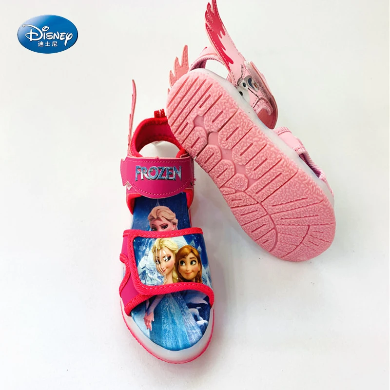 Замороженные Эльза и Анна с крыльями обувь для девочек с светодиодный светильник Принцессы Диснея детская мягкая обувь тапочки sandalias детский подарок