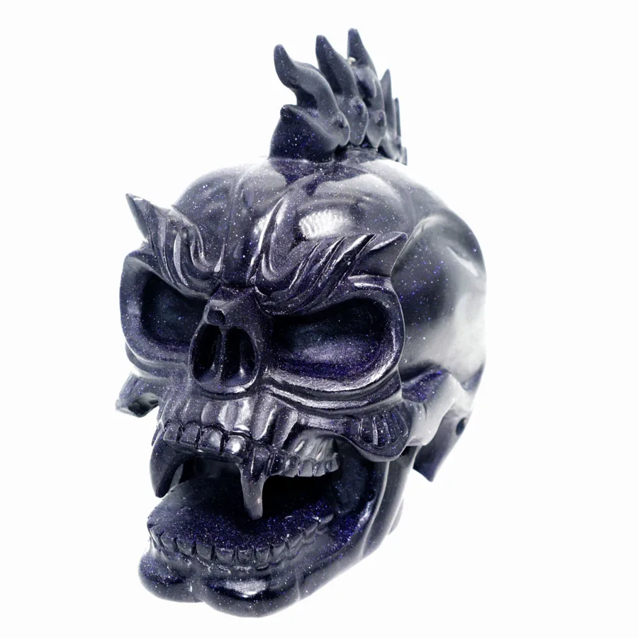 

5.5" 1450g,BLUE SAND JASPER Handmade Carved Crystal Unicorn Skull Crystal Realistic Healing Furnishing Articles Figurine TE63