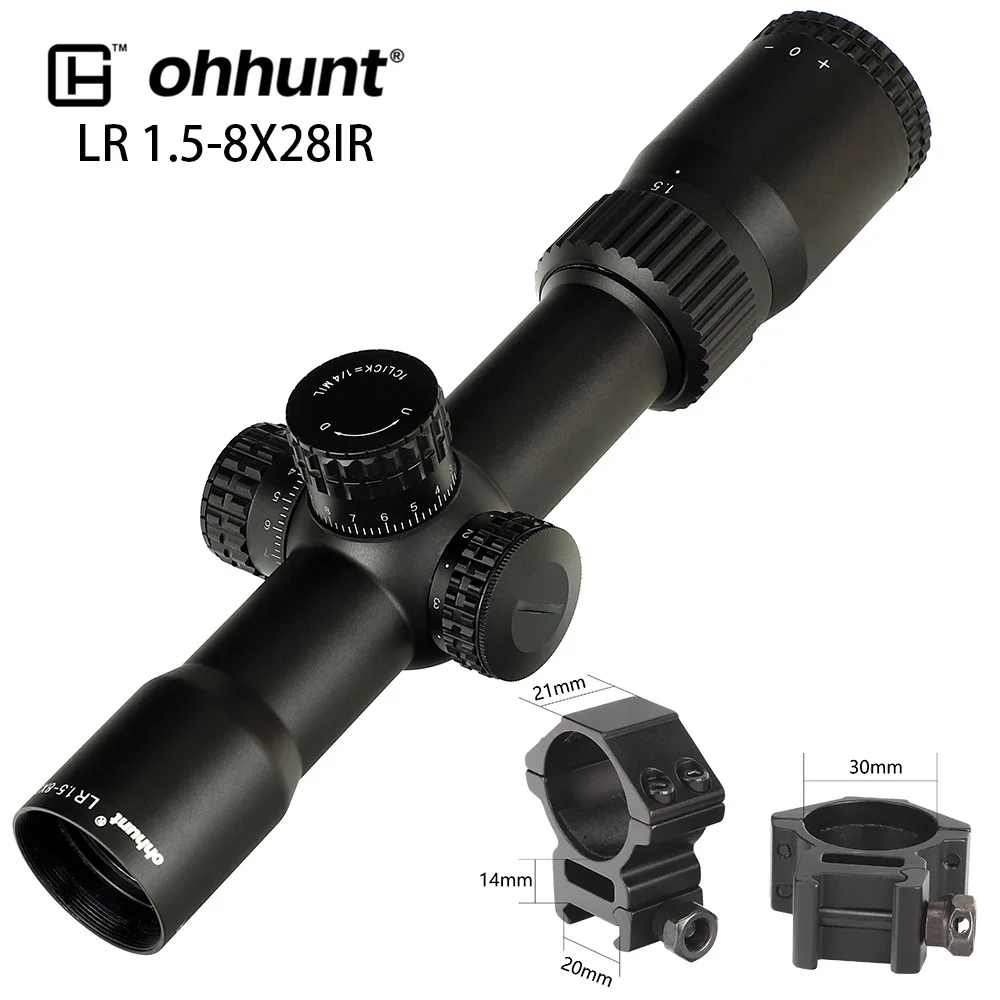 Ohhunt LR 1,5-8X28 ИК компактный охотничий прицел Mil Dot стекло травленая сетка Красное освещение башенки замок сброс тактический прицел - Цвет: Med Picatinny Rings