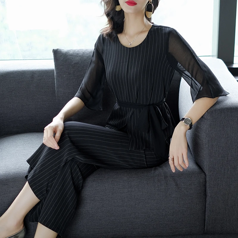 Office Lady 2 Piece Set Women Stripe Conjunto Feminino Palazzo Pants Ensemble Femme Deux Pieces Ol Women's Summer Suit Ukraine |