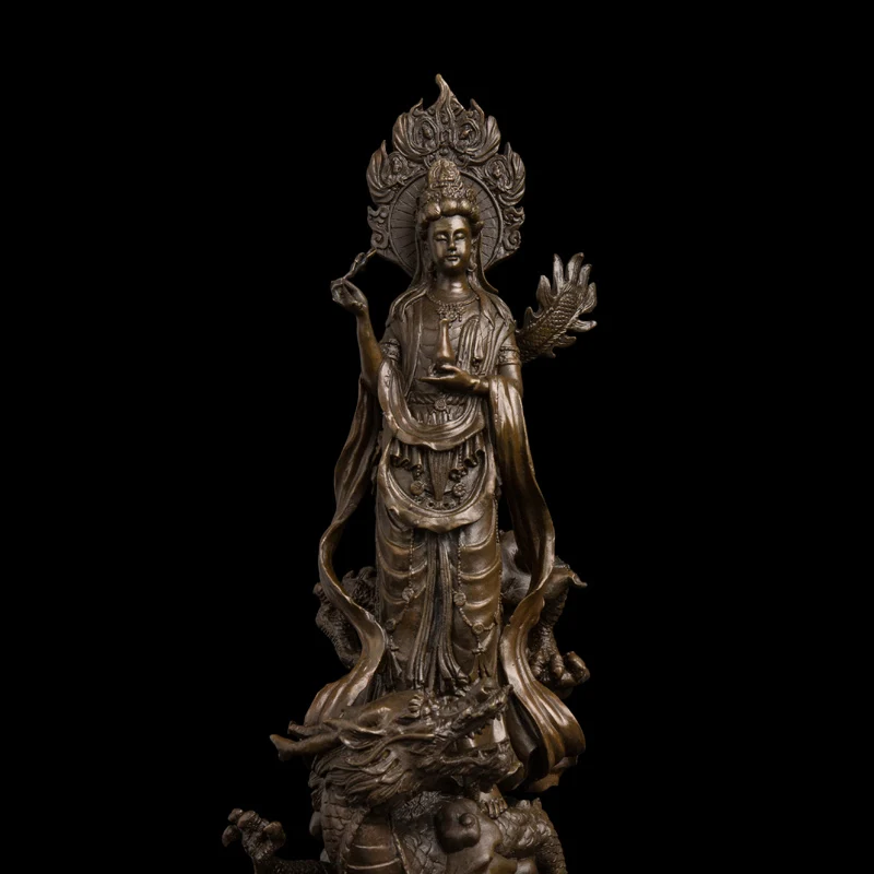 

ATLIE Ancient Antiques Chinese Tibet Buddhist Bronze Goddess of Mercy kwan-Yin Buddha Statue Avalokitesvara Sculpture