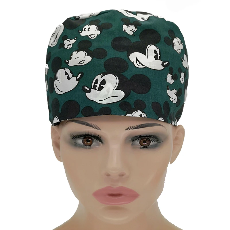 

Medical scrub cap doctor nurse surgical cap beauty cotton Europe and the United States printing adjustable hat Mickey