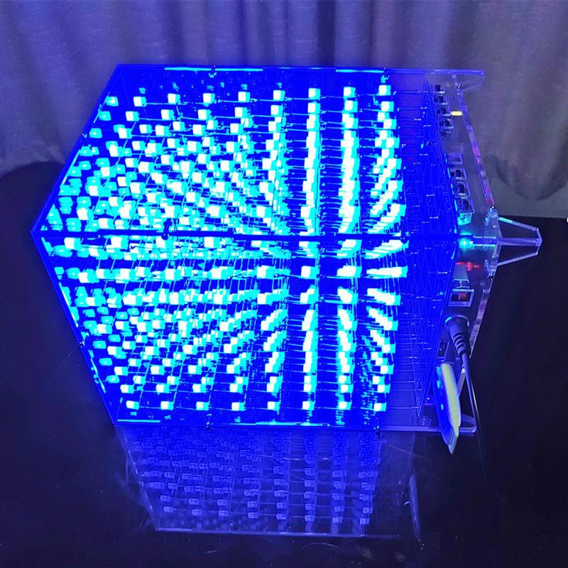 3D квадрат 8x8x8 светодиодный синий светильник квадратный MP3 музыкальный спектр печатной платы DIY Kit#8