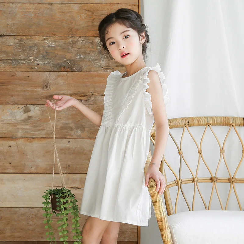 

2019 Summer Girls Costumes Dress Sleeveless White Dress Frocks Age 5 6 7 8 9 10 11 12 13 14 Years Old Birthday Child Dress