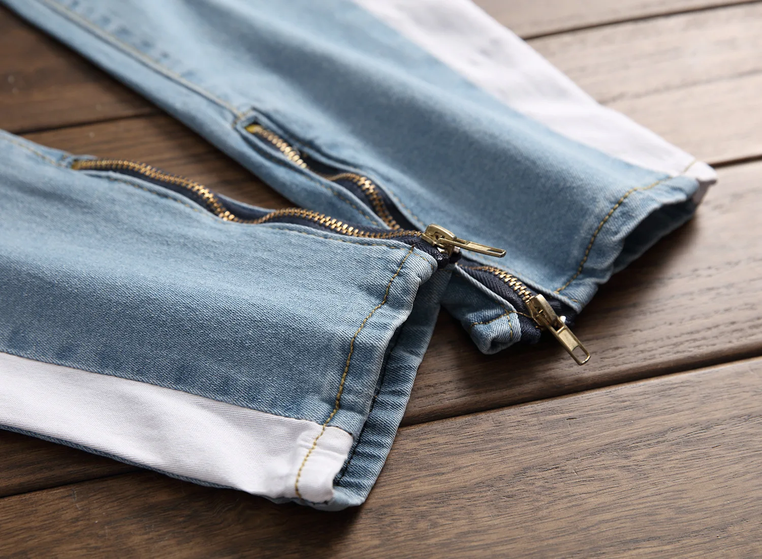 2018 Men Stretch jeans side stripe biker jeans denim ripped knee holes slim supper skinny hip hop jeans men