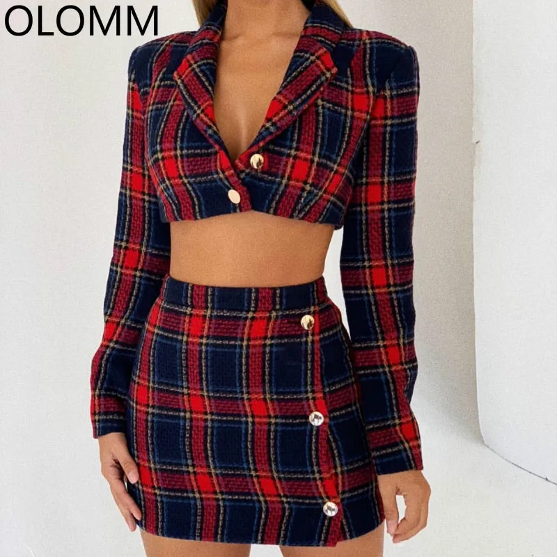 

Set female skirt suit 2019 spring and autumn new women's plaid plaid long-sleeved slim short jacket fashion skirt two-piece